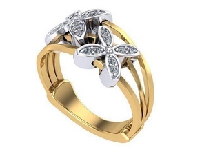2 flores fios anel diamante dourado prata joalheria argolas 3d print model - Mito3D