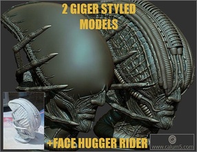 2 giger style alien models 3dprint character scifi facehugger horror halloween space creature robot science sculpture figurine fun cool statue printable galaxy games toys 3d print model - Mito3D