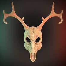 2 horns deer skull mask cosplay 3d stl files printing halloween printables two antler cnc router costume animal printed model art 3d print model - Mito3D