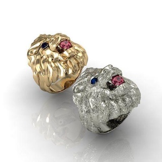 2 Lion anneaux argent imprimable goujat exclusif or Hommes bague mode mariage gemme cnc femme bijou bijoux diamant modèles 3d print model - Mito3D
