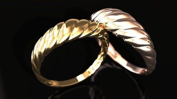 2 verdrehte Gold Croissant Ringe Schmuck druckbar Juwel Diamant Ring Mode engagem Halskette Anhänger Engagement Hochzeit Sterling Saphir 3d print model - Mito3D