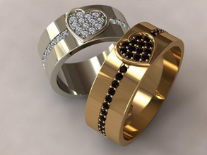 2 wedding rings heart jewelry brilliant cad design diamond engagement gem gold jewel jewellery platinum printable ring silver luxury fashion beauty 3d print model - Mito3D