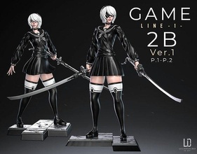 2b 3d impressão stl fêmea figura segurando espada mulher nier escola uniforme anime guerreiro arte esculturas 3d print model - Mito3D
