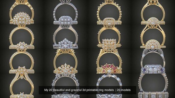 2my 20 beautiful graceful 3d printable ring models pendant luxury rings earring bracelet necklace wedding diamond jewellery jewelry jewel gold platinum silver brilliant gem sterling 3d print model - Mito3D