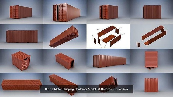 3-6-12 meter shipping container model kit collection 3dprint warehouse accessories cargo printable diaroma game box transport shipment accesories logistics storage print printing games toys 3d print model - Mito3D