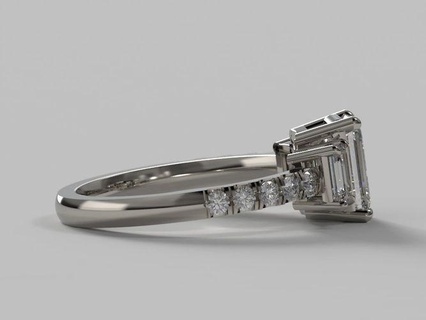 3 stone émeraude Couper bague diamant engagement solitaire platine or argent gemme imprimable bijoux anneaux 3d print model - Mito3D
