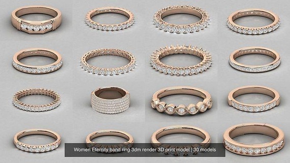 30 mujer eternidad banda anillo 3dm 3d impresión modelo joyería joya lujo platino precioso Boda oro plata imprimible diamante Moda anillos abultar colección Pareja compromiso 3d print model - Mito3D