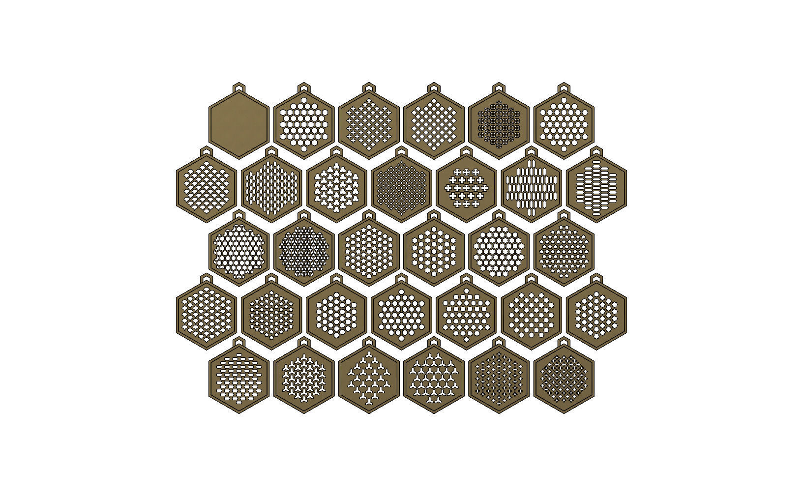 32 hexagonal pattern pendants a variation of meshs pendant jewelry printable necklace gold silver jewellery fashion beauty honeycomb engraving geometric patterns geometrical moucharabieh arabic islamic 3D print model - Mito3D