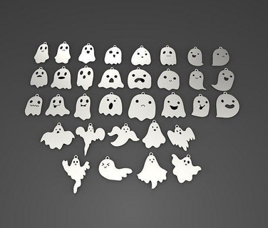 33 ghost pendants collection gold jewelry silver printable jewellery helloween necklace jewel spooky cnc sterling scary cute spirit bogey specter kid 3d print model - Mito3D