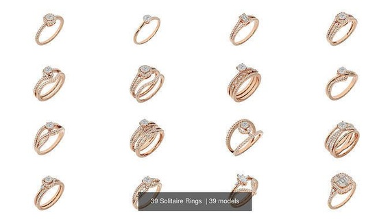 39 solitaire anneaux bijoux bague or imprimable brillant diamant sterling engagement platine luxe gemme argent carat mariage 3d print model - Mito3D