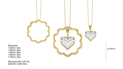 3 in 1 heart pendants 3dm cad rendering image stl details locket pendant chain gold gem jewelry necklace silver diamond rings heartpendant jewellery jewelrycad jewelry3dm jewelryrendering 3d print model - Mito3D
