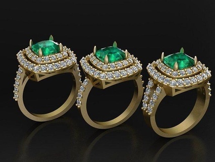 3 cushion rings jewelry gem luxury gold shining printable silver diamond ring engagement fashion precious beauty cushionring women 3d print model - Mito3D