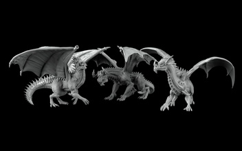 3 dragones continuar calabozo wyrm fantasía criatura monstruo chino bestia ficticio mágico rpg miniatura reptil negro verde azul confrontación juegos juguetes 3d print model - Mito3D