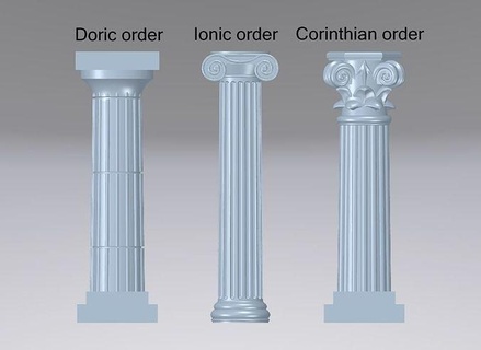 3 greek columns - pillar orders doric - ionic - corinthian greek columns pillar architecture greek pillar greek column roman column roman pillar science engineering house decor  3d print model - Mito3D