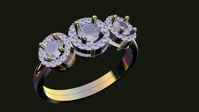 3 heads ring jewelry rings silver printable jewellery engagement wedding diamond pave prongs brilliant fashion jewel diamonds halo uppdeck tripple designed 3d print model - Mito3D