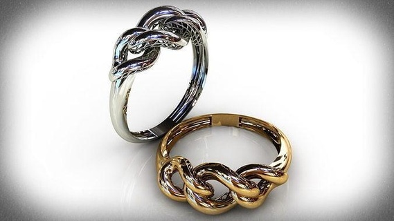 3 Stück Kette Ring Gold Ringe druckbar Engagement Schmuck Hochzeit Diamant Juwel Mode Platin Silber kubanisch Verschmelzung 3d print model - Mito3D