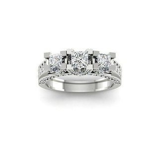 3 princess stone ring jewelry gem engagement shining marriage gold printable diamond rings luxury precious wedding jewel sterling celebration 3d print model - Mito3D
