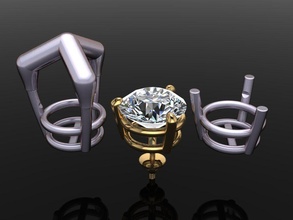 3 dent solitaire boucle d'oreille Goujon panier 10mm bijoux oreille diamant gemme Célibataire mélanger style Taille mode tendances 3d print model - Mito3D