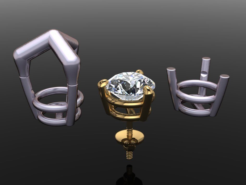3 diente solitario arete semental cesta 7mm joyería joya diamante Moda tendencias 3D print model - Mito3D