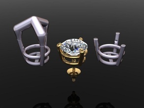 3 dent solitaire boucle d'oreille Goujon panier 8mm bijoux diamant gemme antique 3d print model - Mito3D