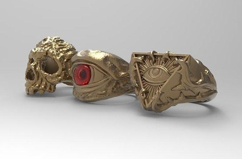 3 anillos oro joyería joya Arte anillo cráneo ojo triángulo imprimible plata 3d print model - Mito3D