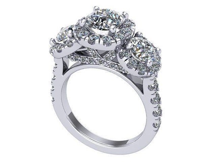 3 Stein Heiligenschein Diamant Ring golden Silber Schmuck Ringe 3d print model - Mito3D