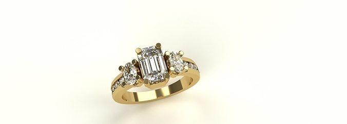 3 calcul Dames diamant bague émeraude ovale rond or bijoux luxe brillant platine précieux argent sterling imprimable gemme femmes diamants anneaux 3D print model - Mito3D