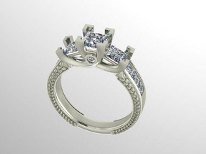 3 Stein Prinzessin Verlobungsring Schmuck Platin Juwel engagement diamond ring gold Ringe Diamant-ring 3d print model - Mito3D