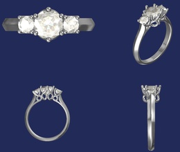 3 anel de pedra jóias 3stonering engagementring o engajamento casamento diamante prata printable platina 3djewelry 3dprint 3dring diamondring a moda dedo jewelrydesing designer anéis 3d print model - Mito3D