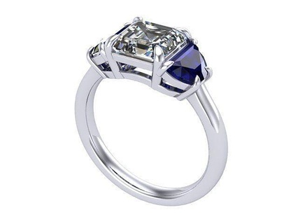 3 stone ring asscher-hm sapphire diamond golden silver jewelry rings 3d print model - Mito3D