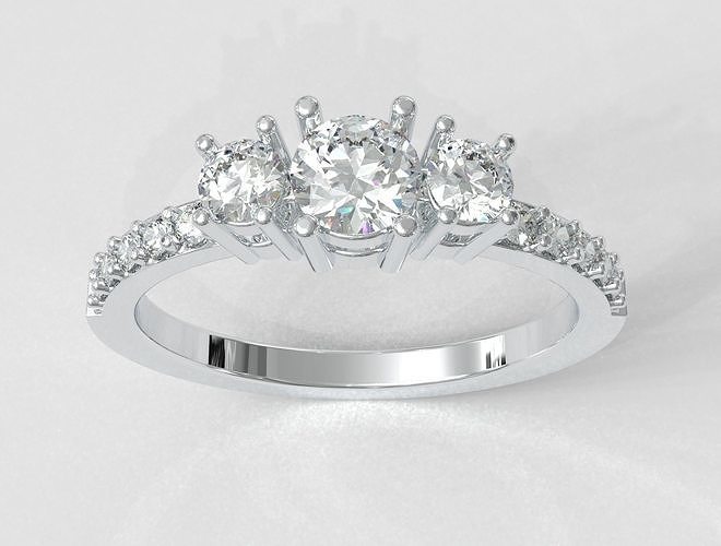 3 Steine Ring 3stones Edelstein Ringe Gold Schmuck druckbar Diamant Juwel Engagement Silber Hochzeit 3D print model - Mito3D