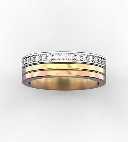 3 tone ring gold wedding band diamonds jewelry printable diamond diamomd rings 3D print model - Mito3D