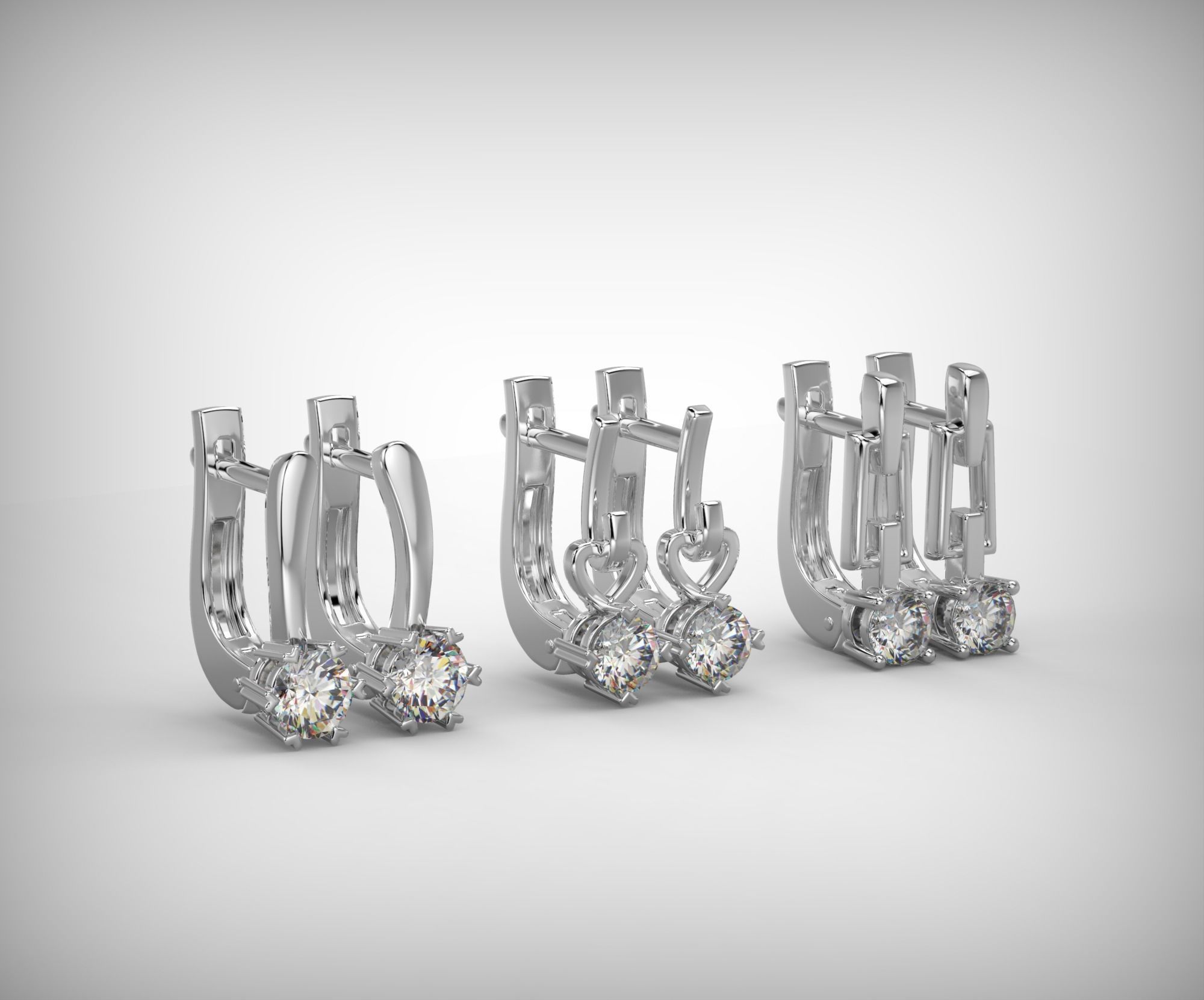3 Arten klassische Ohrringe Schmuck Juwel Edelsteine gem Diamanten diamond delicate classic vintag modern noeclassic Menschen gold Silber triple pack Mode bedruckbar ist 3D print model - Mito3D