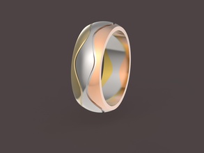 3 ondas anel de casamento ouro sterling metal metalizado printable jóias bonita adorável elegante cor luxo brilhando platina combinação construtor o anéis 3d print model - Mito3D