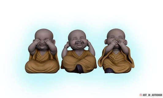 3 wise buddha monk set cut art 3dprinting esoteric meditate relaxed decoration sculptures 3d print model - Mito3D