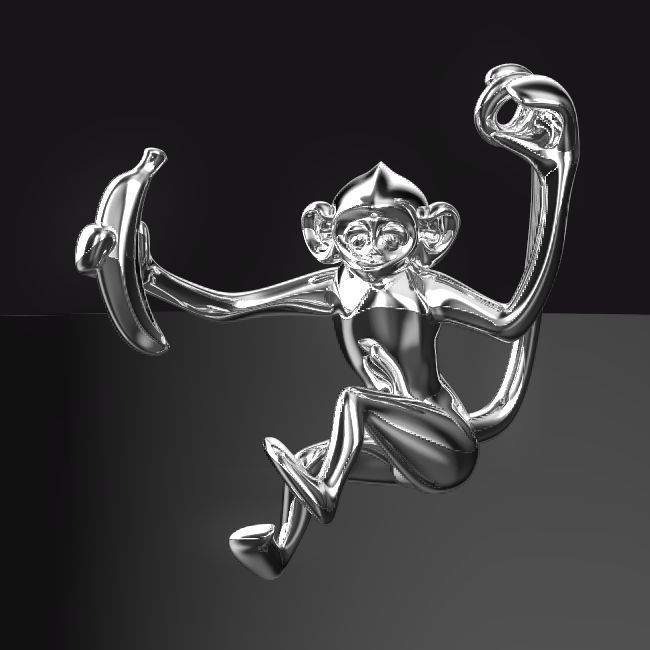 3d-Affen 011 Schmuck japan monkey Tier Banane Niedlich Schimpanse Tiere Teile, die Herausforderung - Anhänger 3D print model - Mito3D