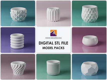 3d digital pot planter stl pack - 8 files plant vase print flower file printing house 3dprint decor 3d print model - Mito3D