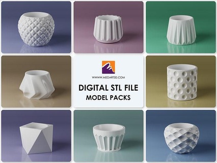 3d digital pot vase stl pack - 8 file planter plant print flower printing 3dprint geometric house decor 3d print model - Mito3D
