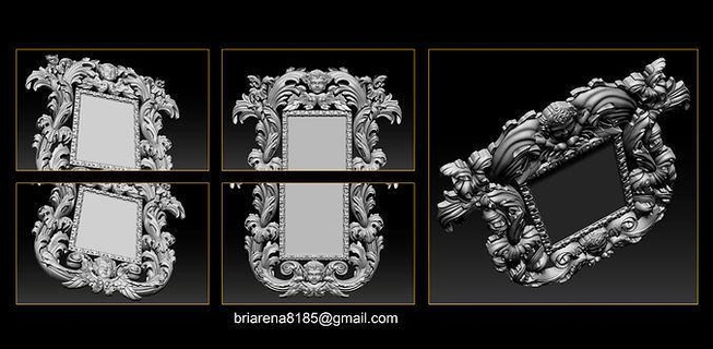 3d frame - wood carving stl model cnc router mirror classic pattern vintage antique silver baroque modern renaissance bedroom reflection rococo classical furniture ornament pictureframe architectural house 3d print model - Mito3D