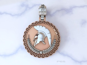 3d gold pendant spartan helmet cnc stl model sparta greek silver warrior soldier shield pattern print printing jewelry jewellery pendants 3d print model - Mito3D