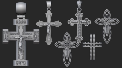 3d model collection of crosses jewellery printing wax printable set crucifix luxury pattern cross gold silver religion decoration jesus sterling jewel jesu christian jewelry 3d print model - Mito3D