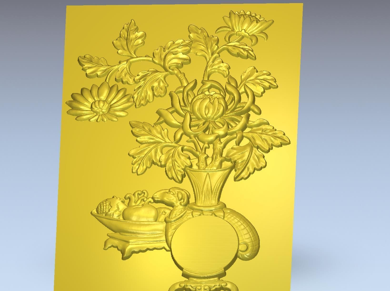 3d modelle gold vase blumen modell holz carving cnc teile herausforderung kunst 3D print model - Mito3D