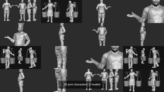 3d impressão personagens homem poses 3dprint chefe cozinha esculturas carregando cozinhar vietnamita figura estátua arte tampo mesa 3d print model - Mito3D
