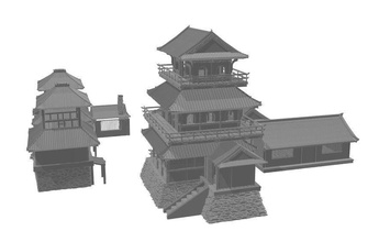 3d impressão modular ásia or shogun castelo conjunto openlock casa construção japonês jogo guerra tampo mesa jogos brinquedos acessórios 3d print model - Mito3D