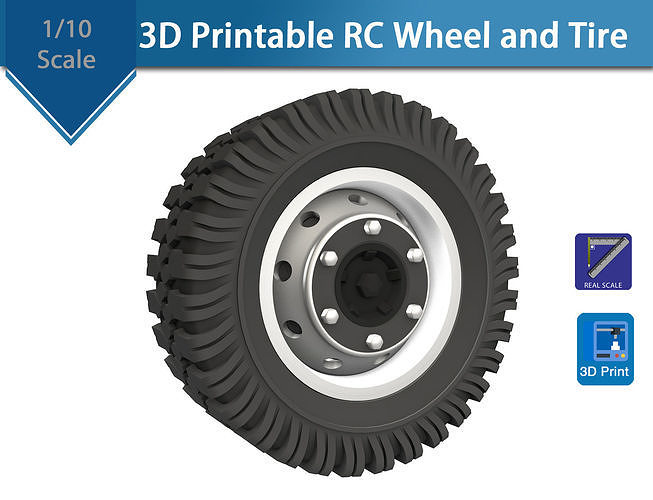 3d printable - rc truck wheel tire kit miniatures rc road robot drone diy rally rubber big truck  project rover mechanical toy mountain tractor games toys games toys 3D print model - Mito3D