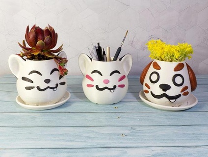 3d imprimível gato cachorro plantadores gatinha animal plantador cão jardim Panela suculento cerâmica flor gatinho anime emojii casa acessórios 3d print model - Mito3D