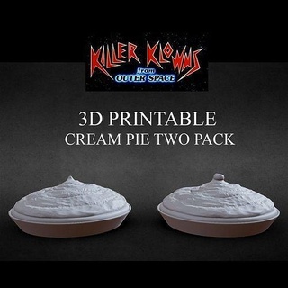 3d printable cream pie two pack killer klowns outer space cake toy prop toys candy 80s collectible extraterrestrial sweet actionfigure dessert creampie killerklowns killerklownsfromouterspace kkfos killerklown klown house kitchen dining 3d print model - Mito3D