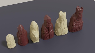 3d imprimível medieval xadrez conjunto peças obj 3mf liquidificador cavaleiro rei rainha jogos lewis arte borda bispo penhor tabuleiro brinquedos 3d print model - Mito3D