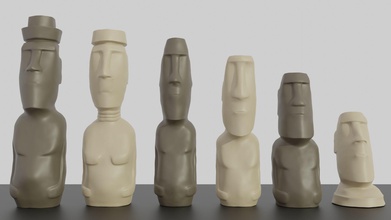 3d imprimible moai ajedrez conjunto 6 piezas stl obj licuadora estatua caballero escultura juegos juguetes antiguo roca primitivo tablero 3d print model - Mito3D