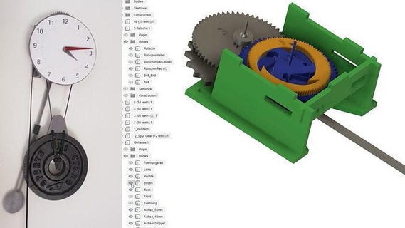 3d imprimé pendule l'horloge fonctionnement 14h horloge vent engrenages rachlet gamins loisir DIY mécanique pièces 3d print model - Mito3D